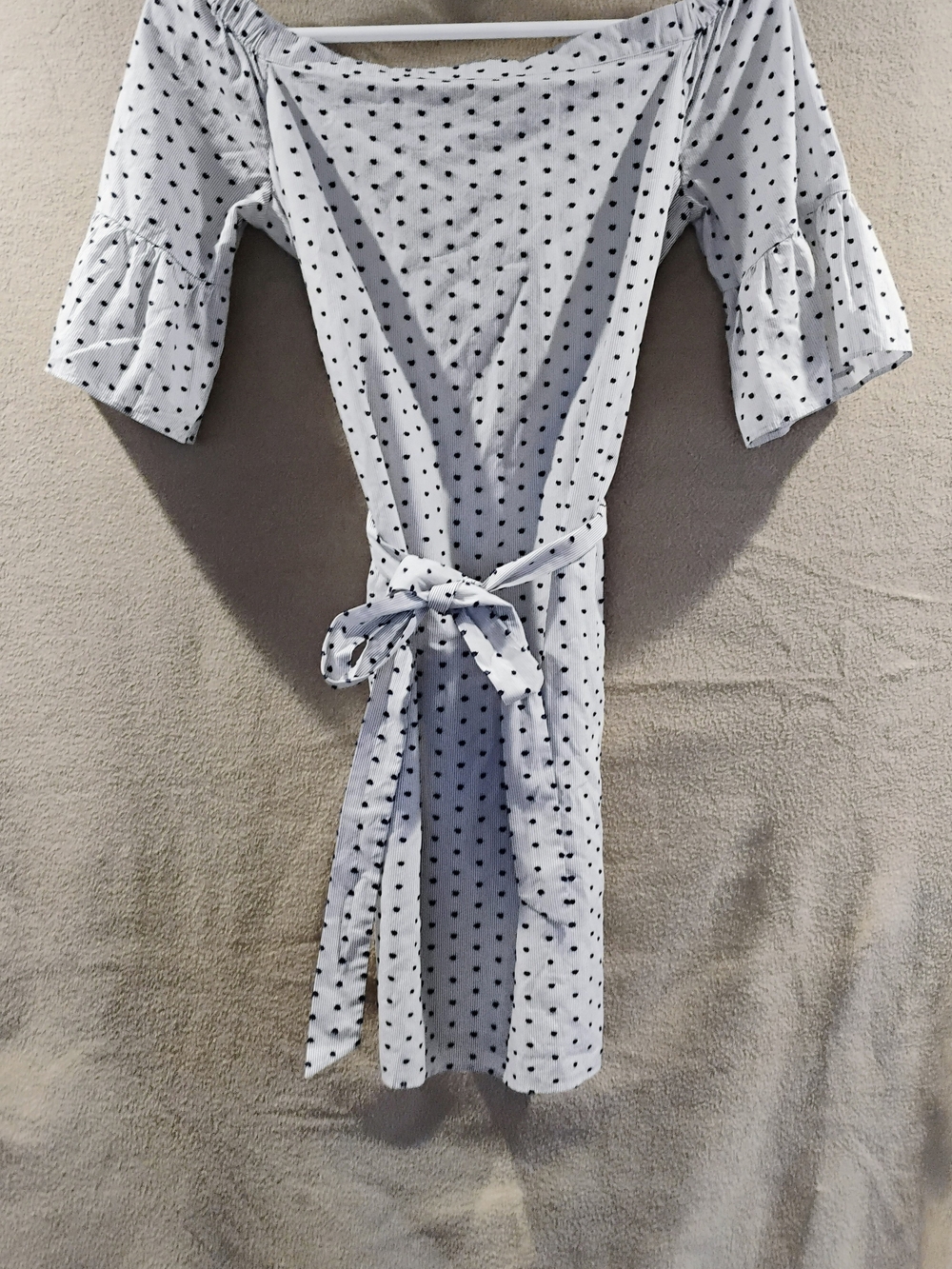Banana Republic White Polka Dot Off-Shoulder Tie-Waist Dress